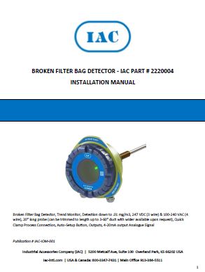 Broken Filter Bag Detector Installation Manual Cover
