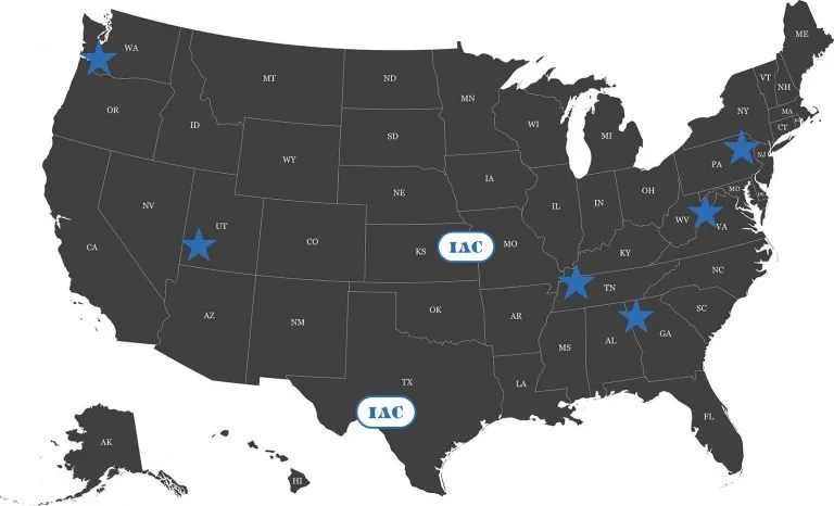 Map highlighting the global locations of Industrial Accessories Company offices and facilities
