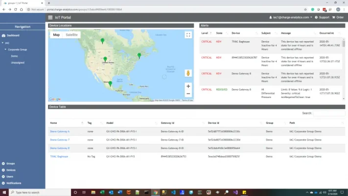 View of IAC's Smart Remote Monitoring System IoT portal