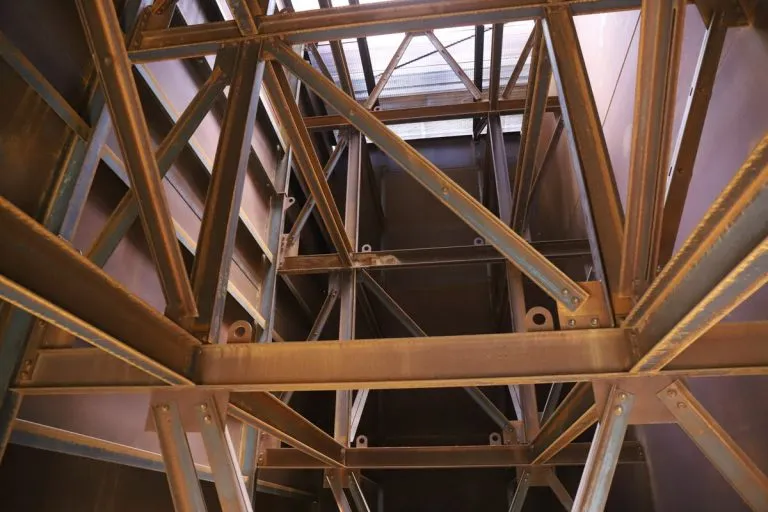 Structural steel supports inside a baghouse dust collector